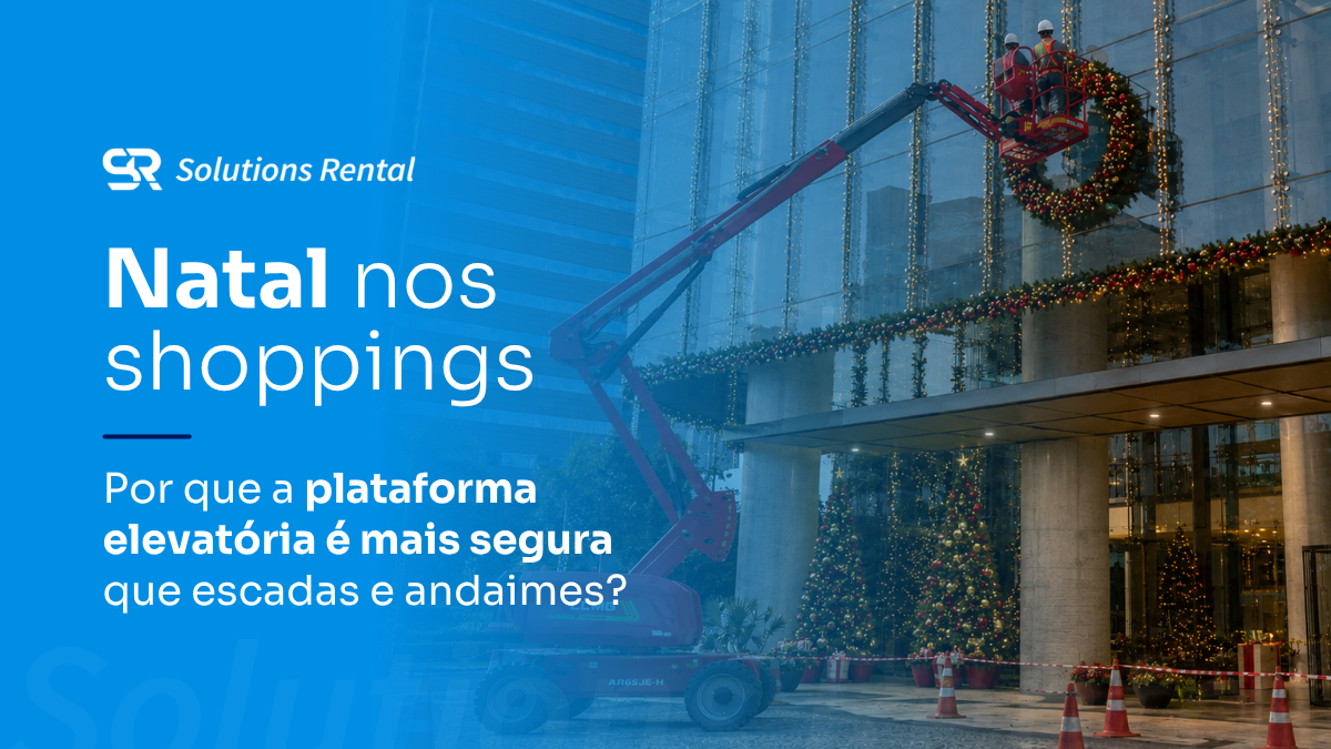 Capa do artigo sobre segurança no Natal em shoppings, com plataforma articulada em instalação de decoração natalina.